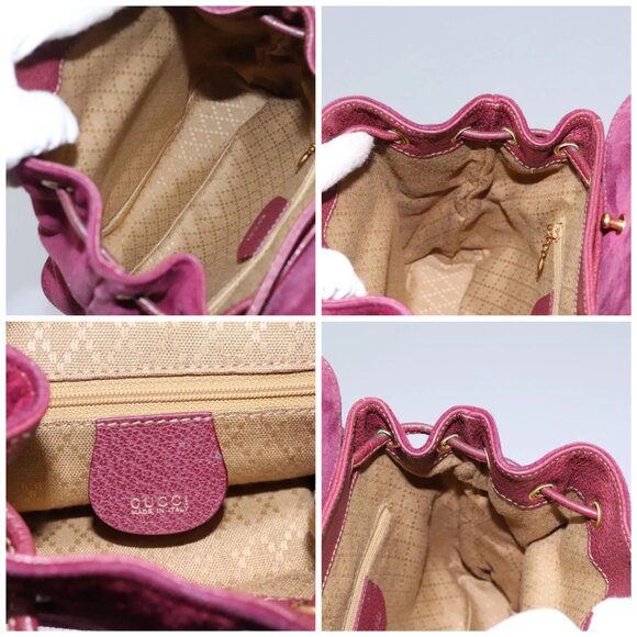 GUCCI Bamboo Backpack Suede Purple Gold 003 - Picture 15 of 16